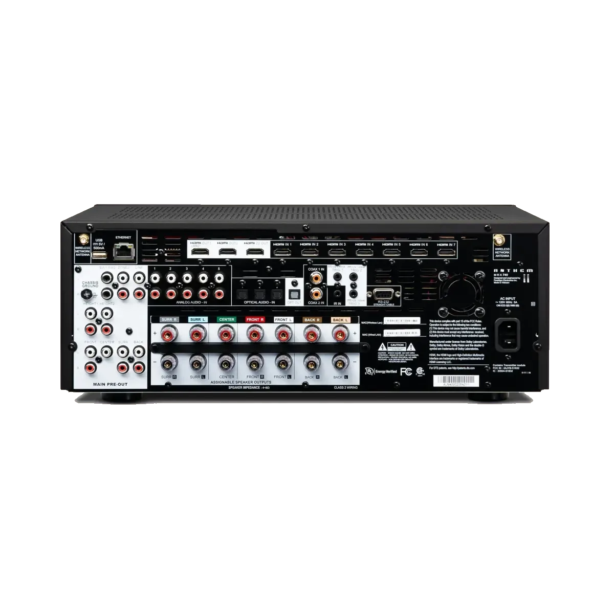 MRX-740 8K Surround Sound Receiver, three-quarter view at Toma Audio