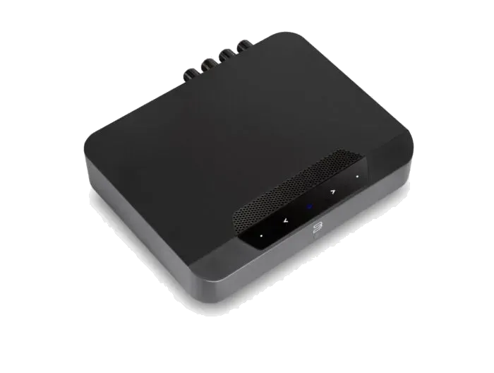 Bluesound POWERNODE EDGE, black three-quarter view at Toma Audio