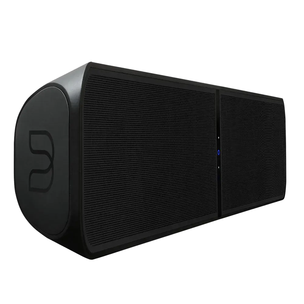 Bluesound PULSE SOUNDBAR+, black three-quarter view at Toma Audio