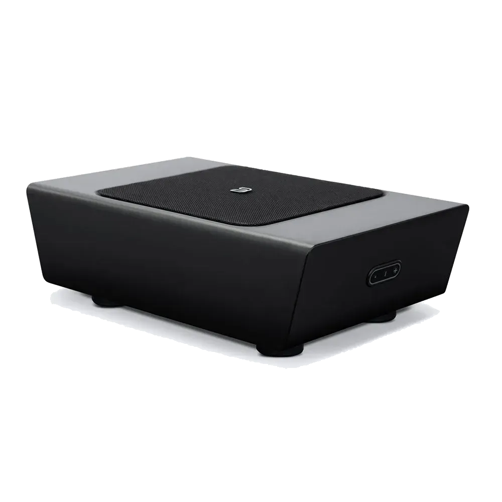 Bluesound PULSE SUB+, black three-quarter view at Toma Audio