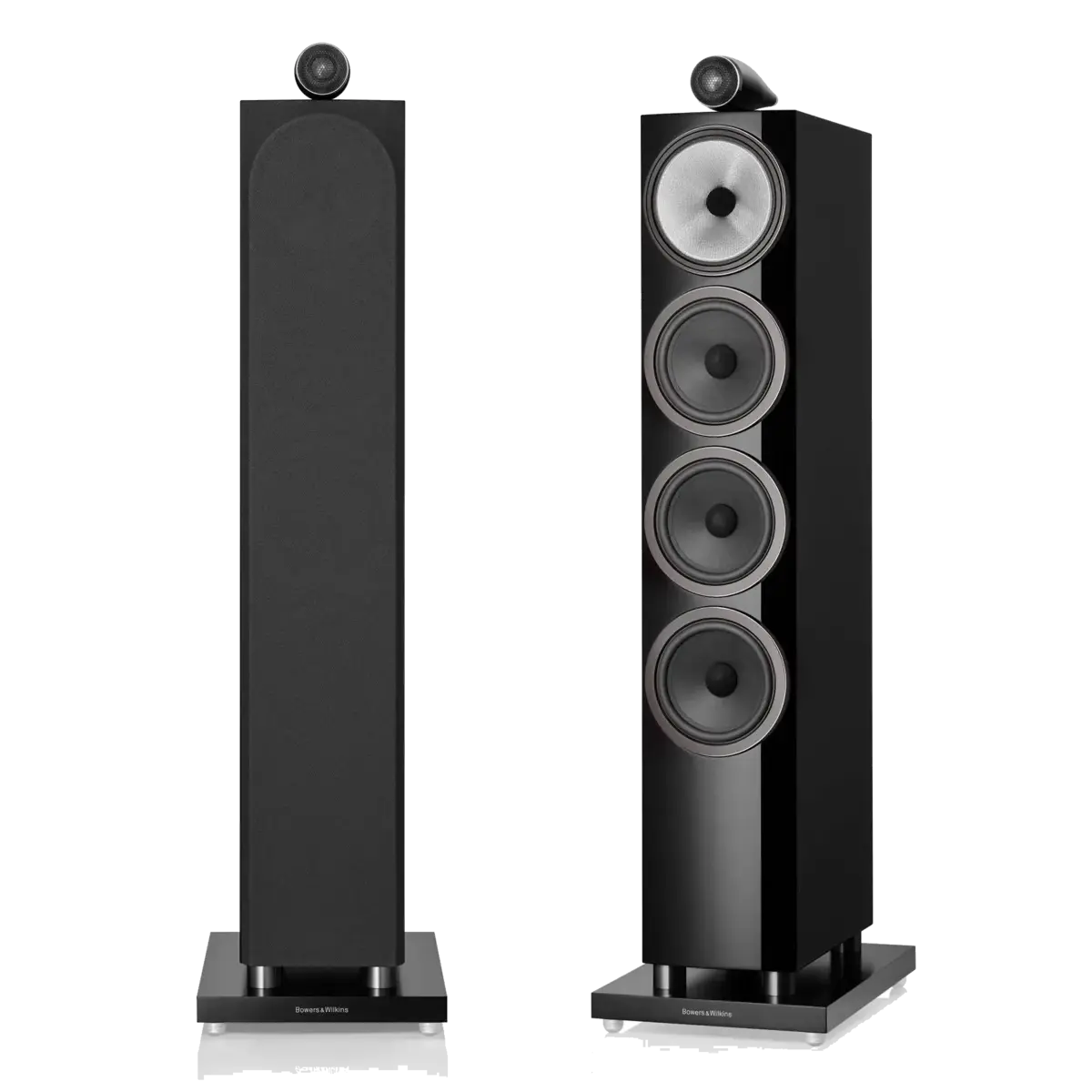 Bowers & Wilkins 702 S3 in Gloss Black, paired front and rear view at Toma Audio