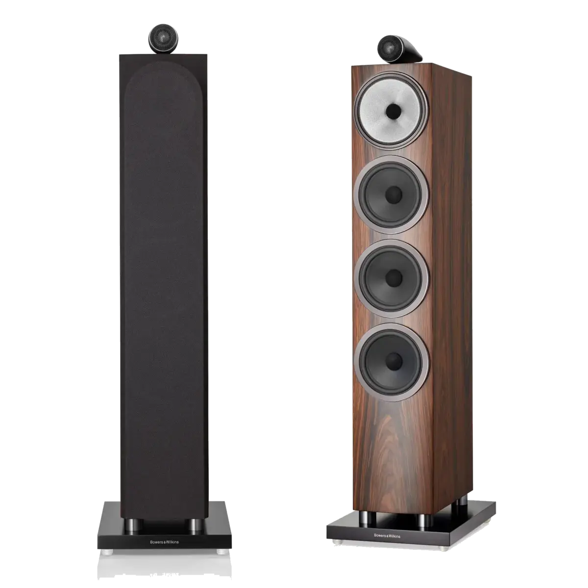 Bowers & Wilkins 702 S3 in Mocha, paired front and rear view at Toma Audio