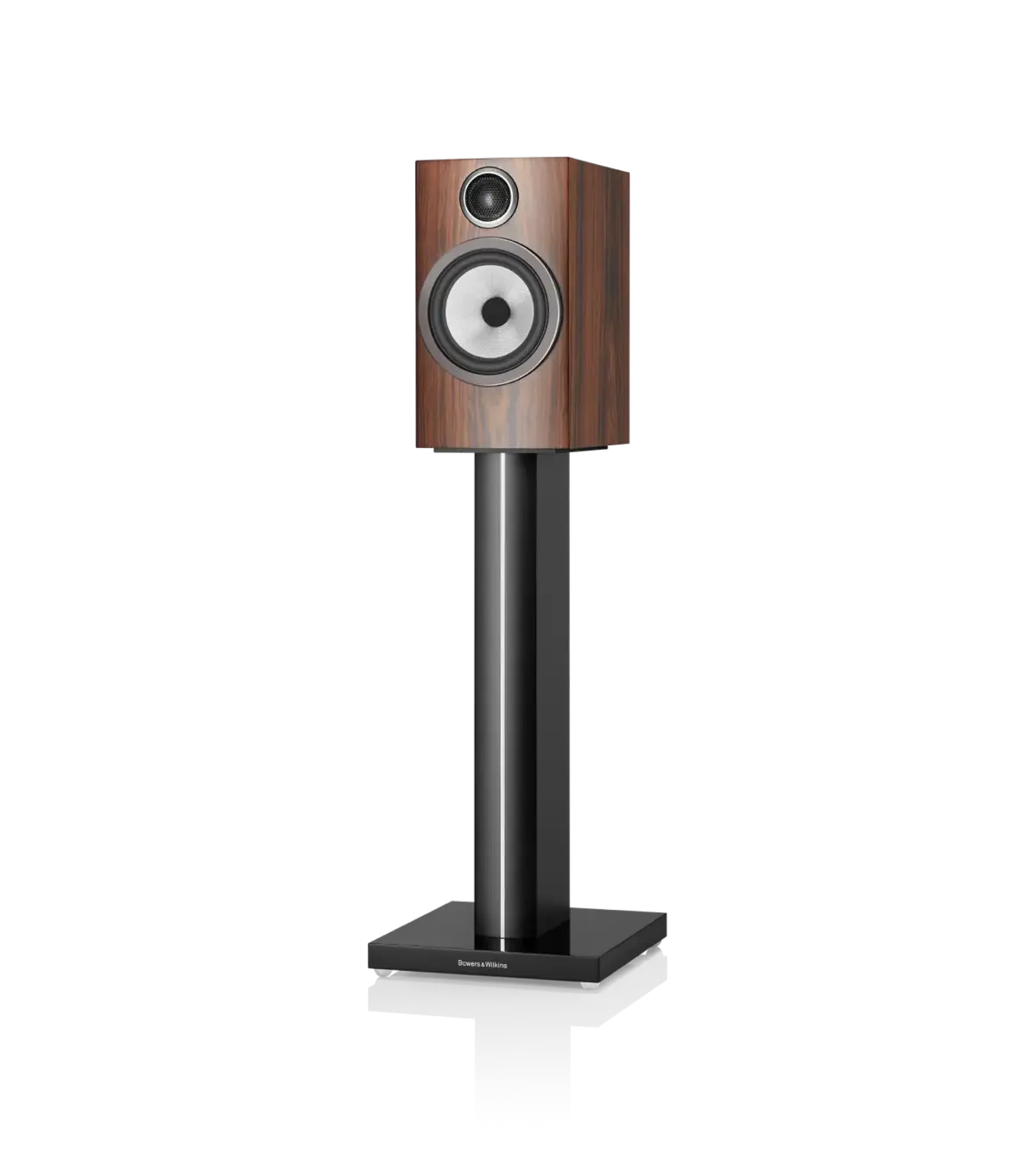 Bowers & Wilkins 706 S3 in Mocha, front on stand view at Toma Audio