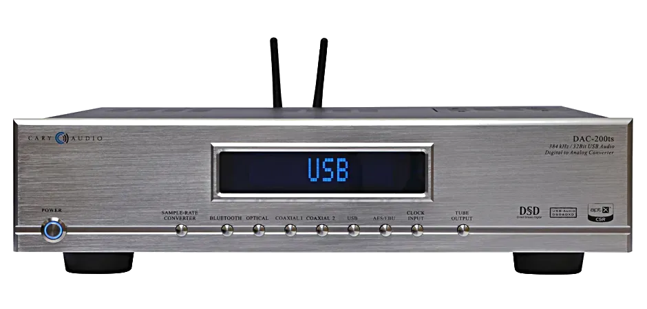 Cary Audio DAC-200ts Digital to Analog Converter - [DAC USB-PC BT], silver front view at Toma Audio