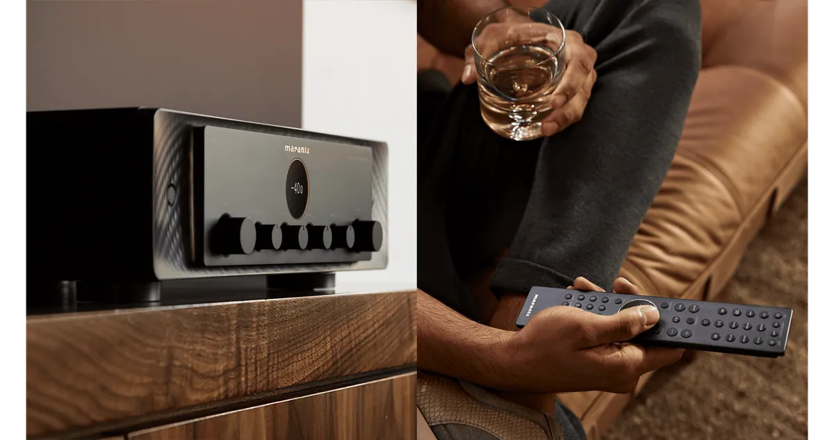 Marantz Model 40n integrated streaming amplifier with remote in a listening room at Toma Audio