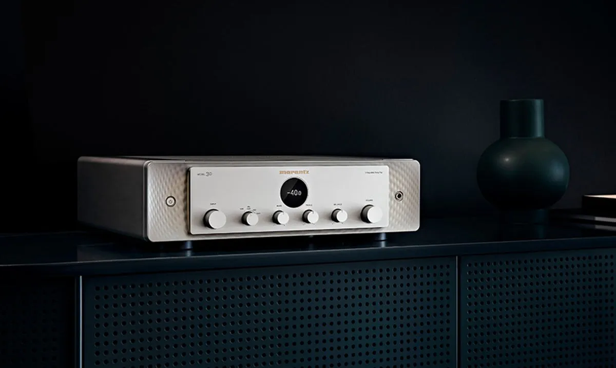 Marantz Model 30 integrated amplifier in silver-gold finish, side detail, at Toma Audio